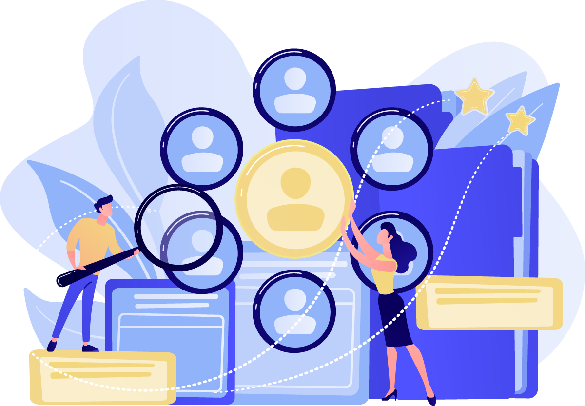 Illustration de personnages avec ampoule